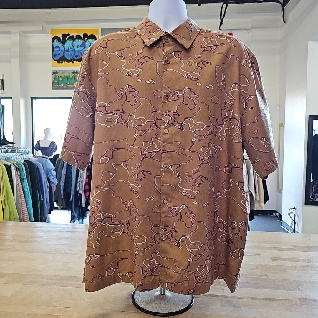 Mode of One Men's Relaxed-Fit Printed Button-Down Shirt -  Spiced Caramel