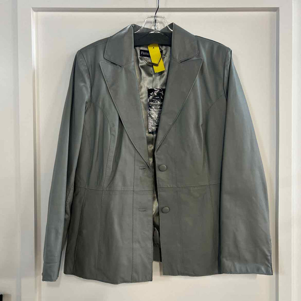 Pamela McCoy Size M Gray Lambskin Leather Preloved Blazer