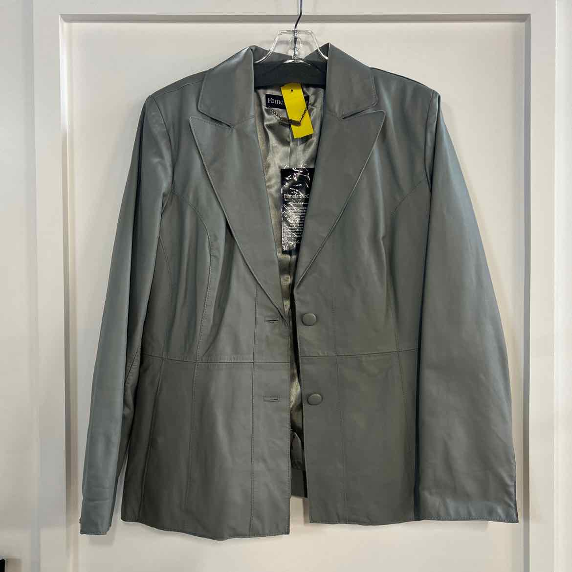 Pamela McCoy Size M Gray Lambskin Leather Preloved Blazer