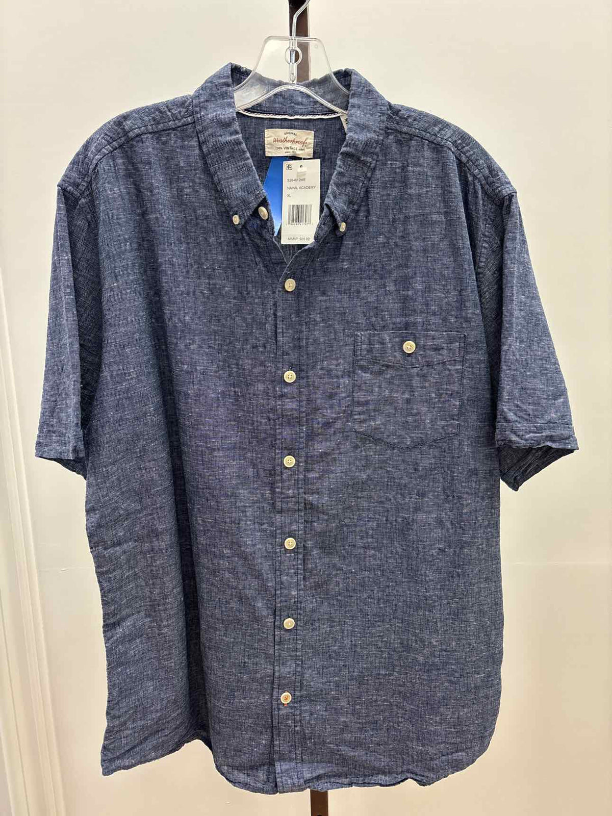 Weatherproof Size XL Men's Short Sleeve Solid Linen Cotton Shirt