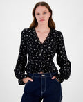 Celebrity Pink Juniors' V-Neck Printed Peplum Long Sleeve Top - Black Floral