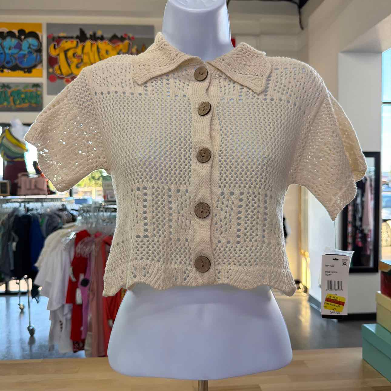 Bcx Juniors' Short-Sleeve Scalloped Cardigan Sweater - Ivory