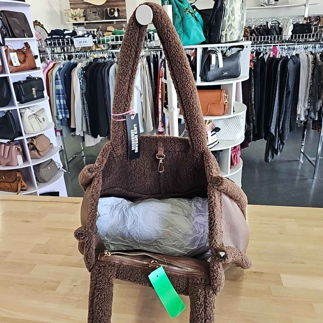LIKE DREAMS Fashion Large Handbag Soft Sherpa Tote - Vintage Vegan Leather