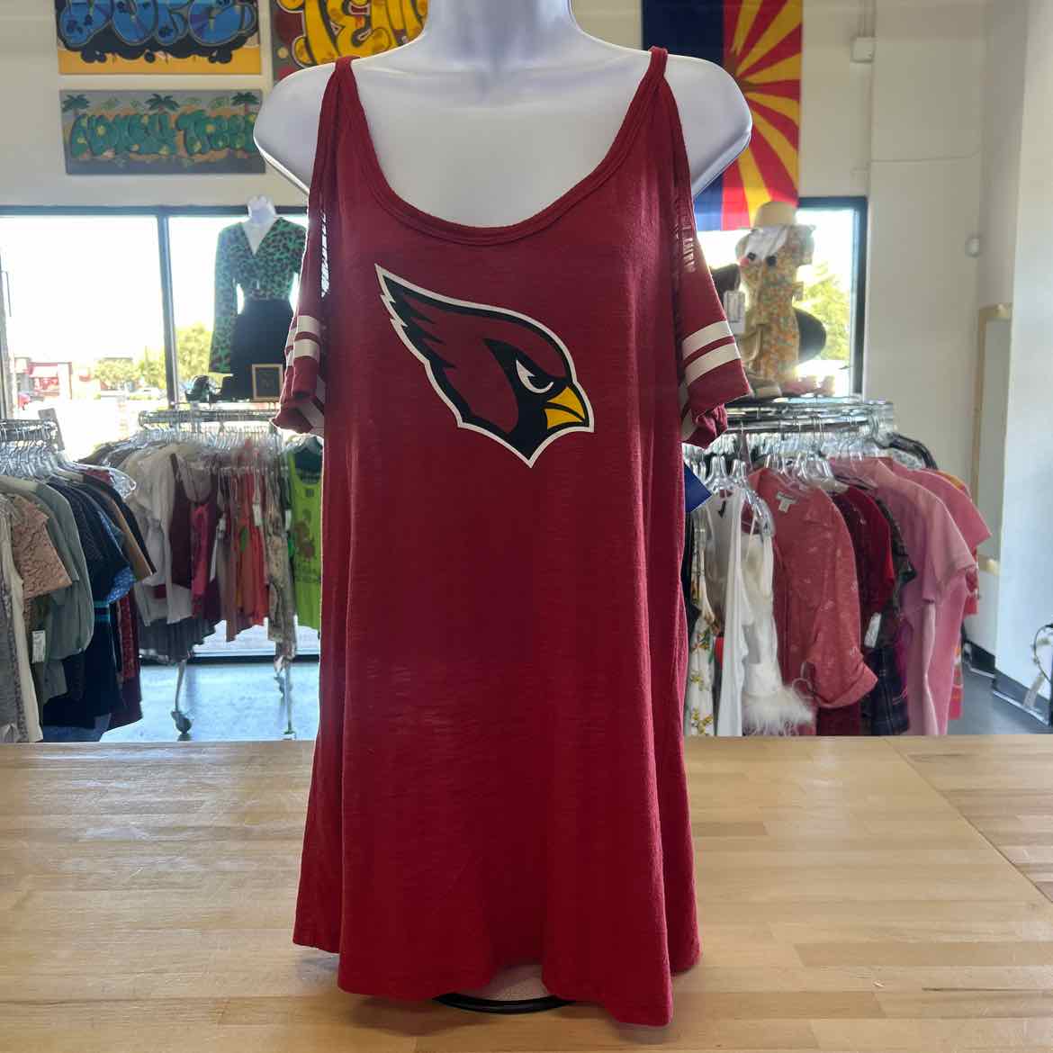 Arizona Cardinals Majestic Women's Pure Dedication Open Shoulder T-Shirt - White
