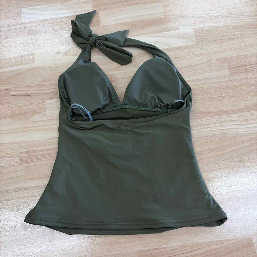 DKNY Size S Halter V-Neck Shirred Tankini Top - Moss