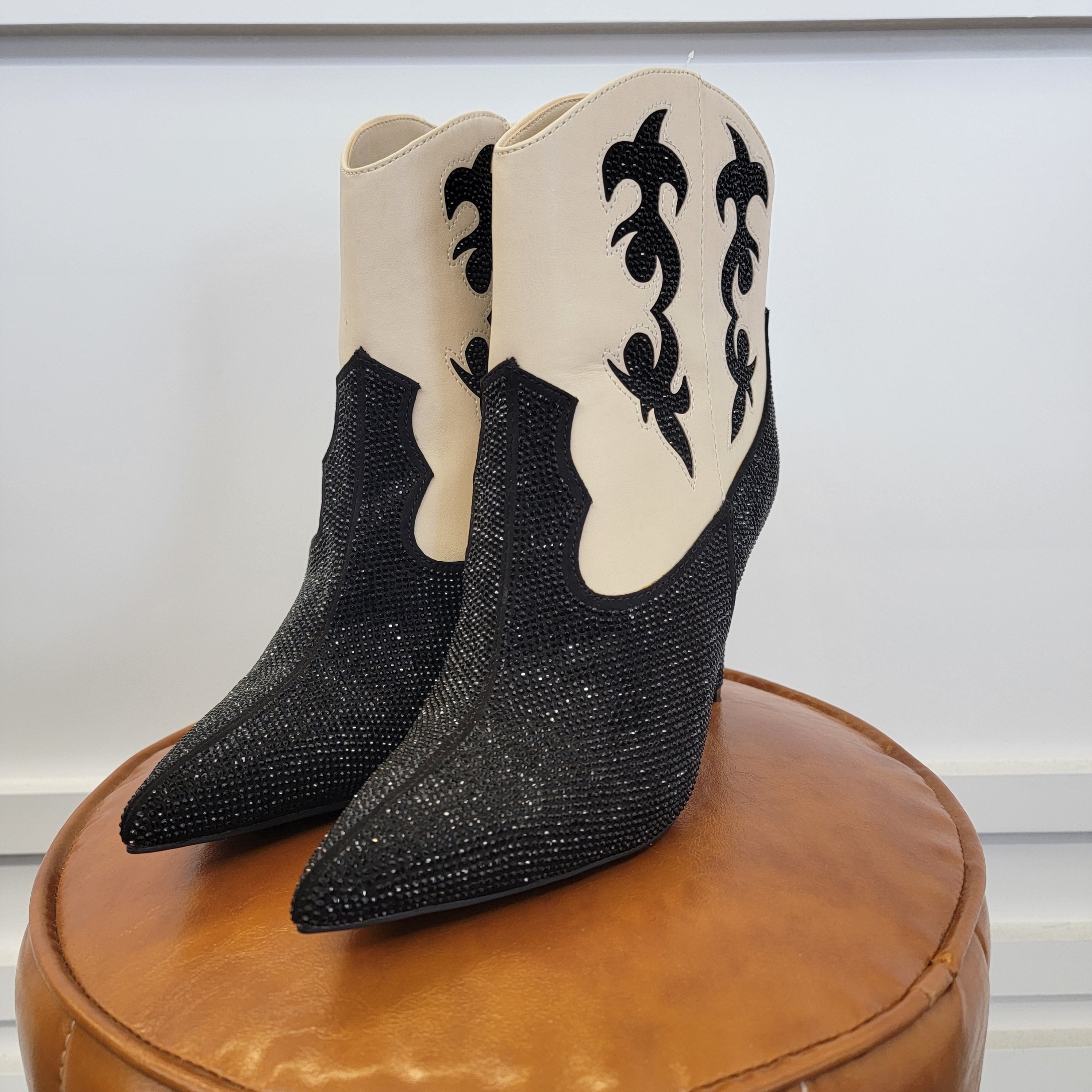 INC Shoe Size 9.5 Black & Cream Western Bling Bootie NWT