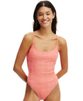 Cotton on Women's Thin-Strap Low-Scoop One Piece Swimsuit - Shell Pink Terry Jac