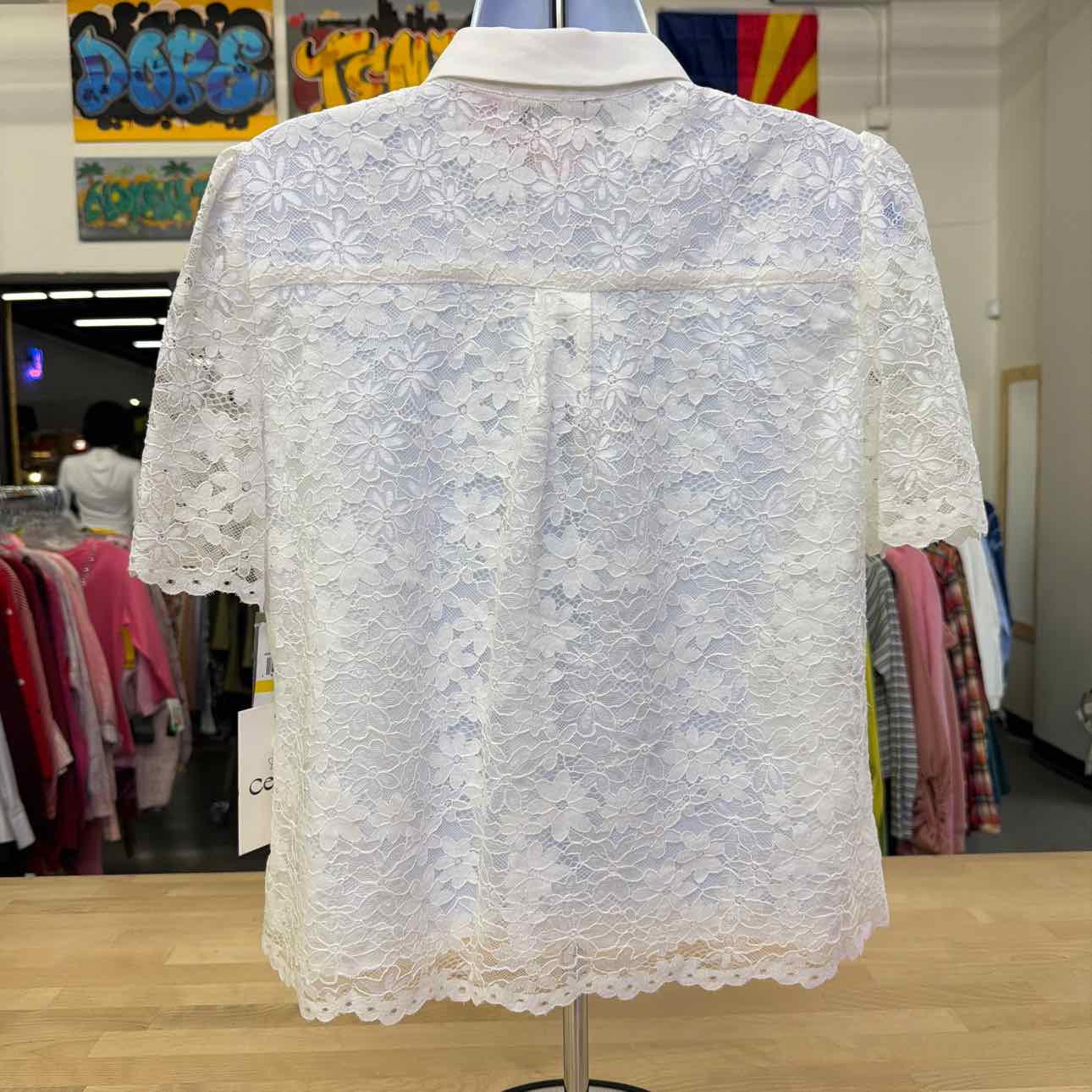 CeCe Women's Lace Short-Sleeve Shirt