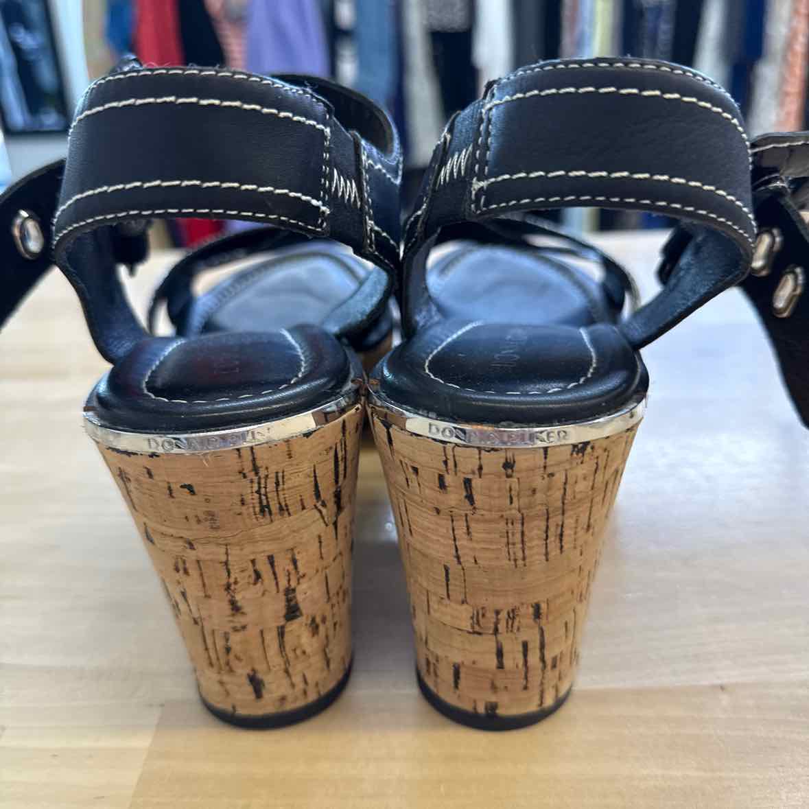 Donald J Pliner Shoe Size 9.5 Black Platform Cork Wedge Sandals