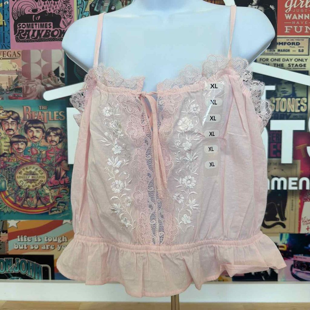 Self E Size XL Lace-Trim Embroidered Peplum Tank Top - Tender Touch/White