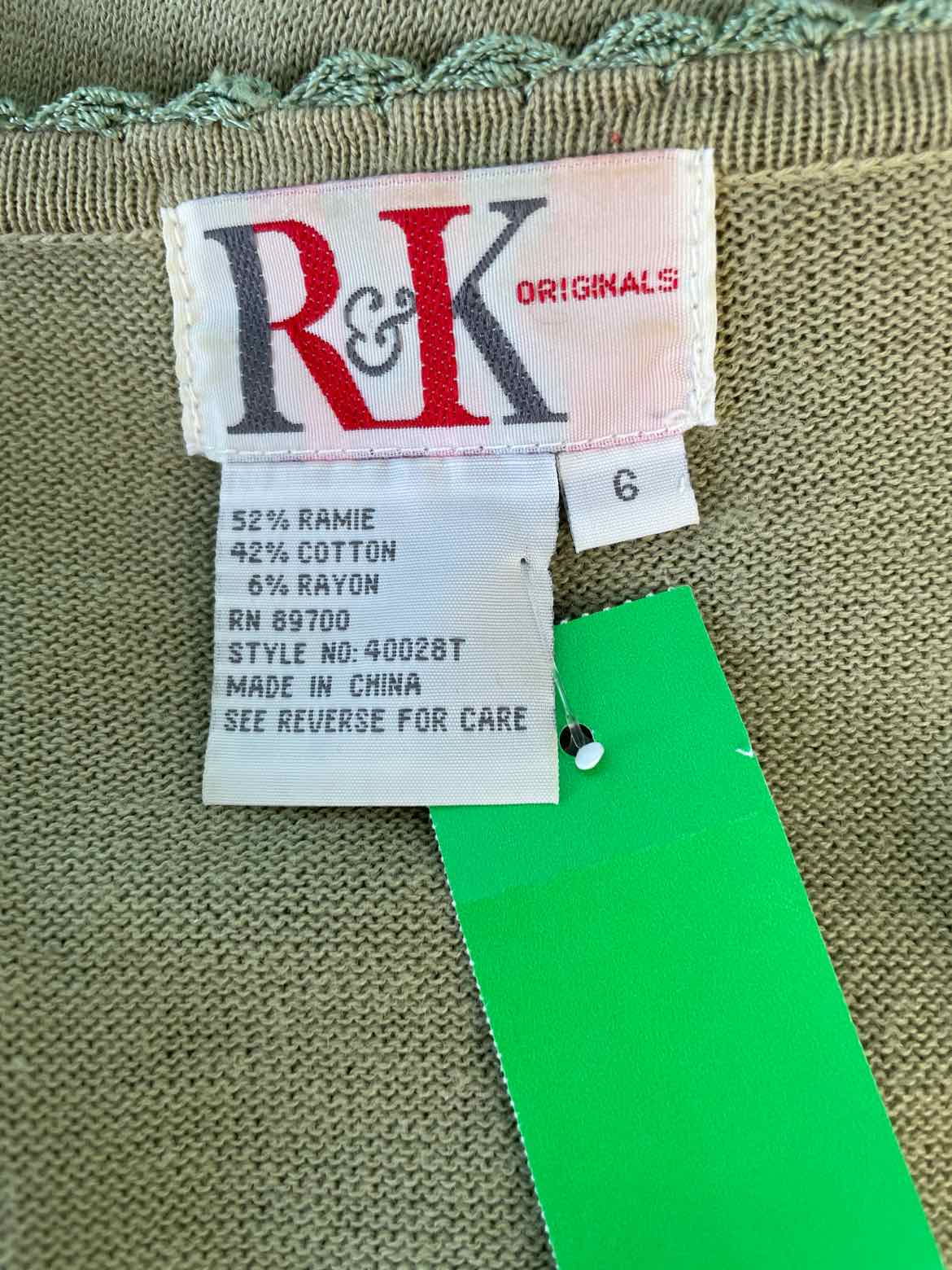 R&K Size 6 Olive Sweater