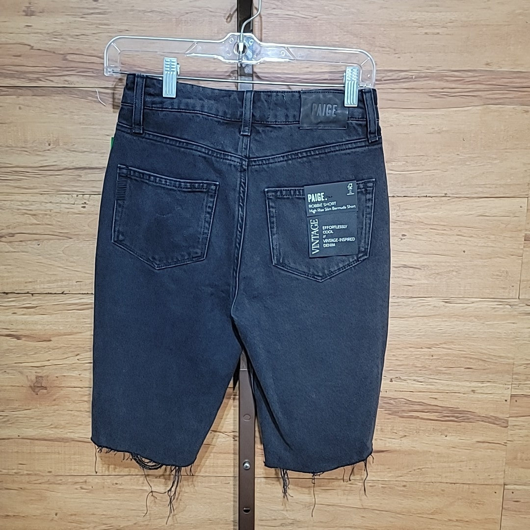 Paige Size 24 Robbie High Waist Cutoff Denim Gray Black Shorts NWT