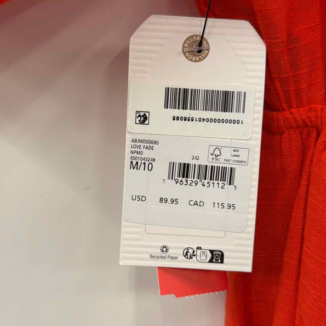 billabong Size M Love Fade Puff-Sleeve Cotton Maxi Dress - Sunset Red