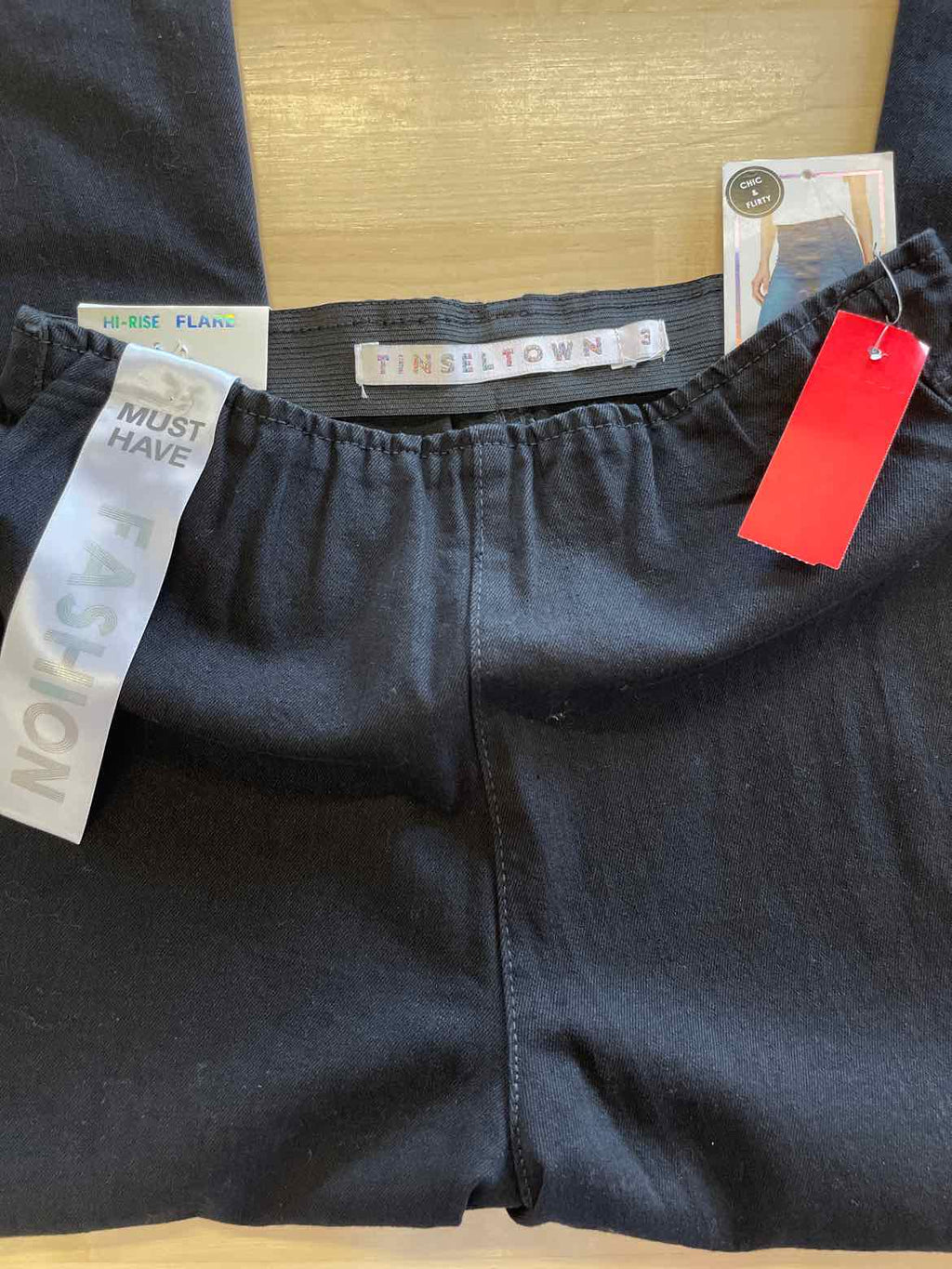 Tinseltown Juniors' High Rise Pull-on Flare-Leg Jeans - Black Wash