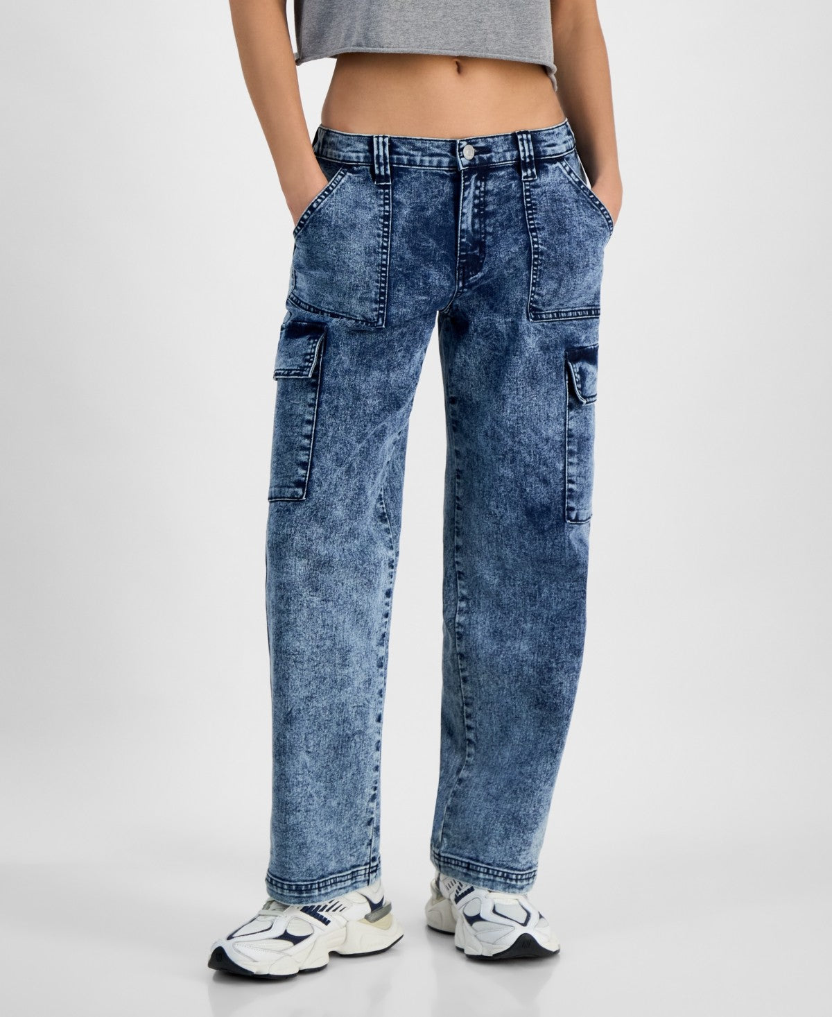Madden Girl Size XL Wide-Leg Cargo Skater Jeans - Dark Wash