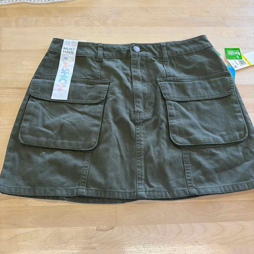 Tinseltown Juniors' Cotton Denim Cargo Miniskirt - Olive
