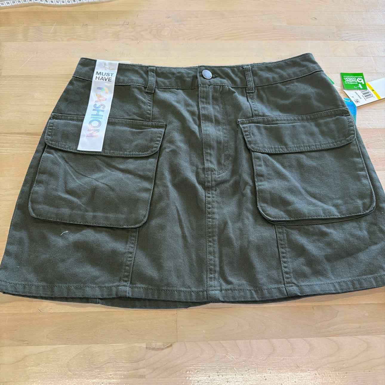 Tinseltown Juniors' Cotton Denim Cargo Miniskirt - Olive