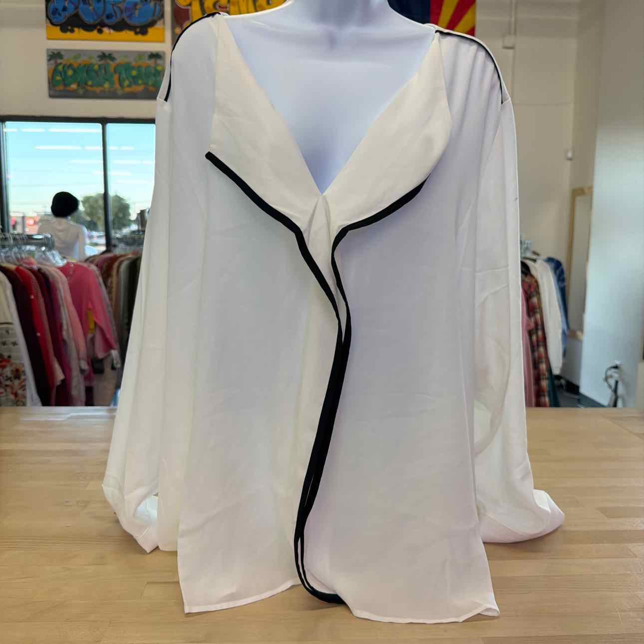 Dkny Plus Size Contrast-Trim Long-Sleeve Blouse