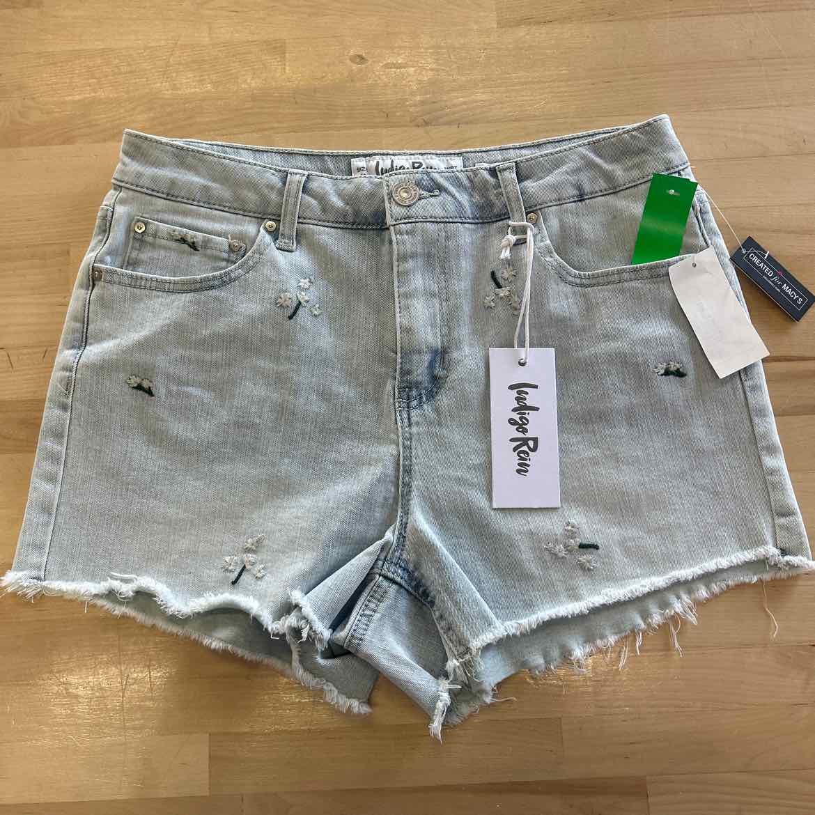 Indigo Rein Juniors' Embroidered Floral Frayed-Hem Denim Shorts - Light Blue