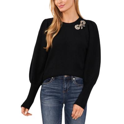 CeCe Women's Rhinestone Bow Crew Neck Sweater