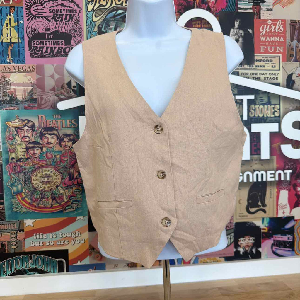Hippie Rose Juniors' Sleeveless Linen Vest - Warm Sand