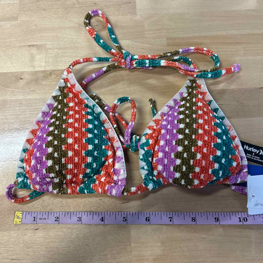 Hurley Size S Printed Stripe Crochet Scrunch Classic Tri Womens Bikini Top