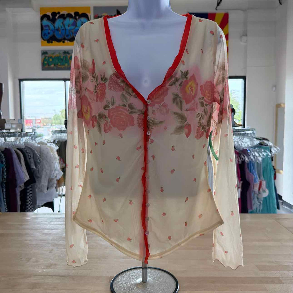 Free People Size M cream & red New Blouse LS