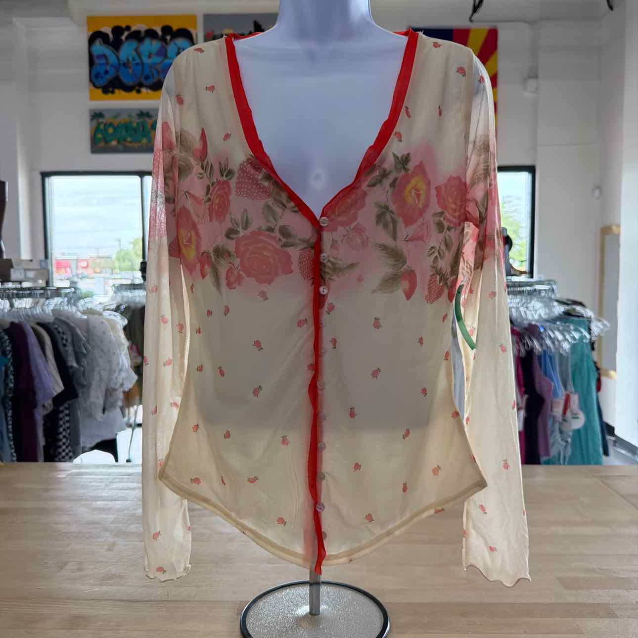 Free People Size M cream & red New Blouse LS