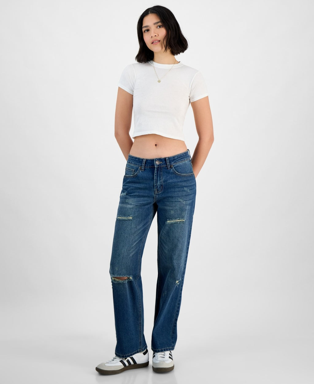 Gogo Jeans Juniors' Destructed Dream Fit Wide-Leg Denim Jeans - Dark Wash