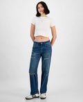 Gogo Jeans Juniors' Destructed Dream Fit Wide-Leg Denim Jeans - Dark Wash