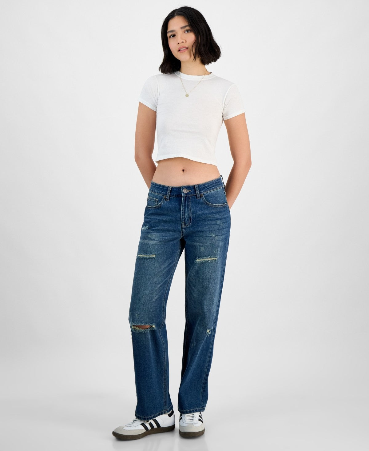 Gogo Jeans Juniors' Destructed Dream Fit Wide-Leg Denim Jeans - Dark Wash
