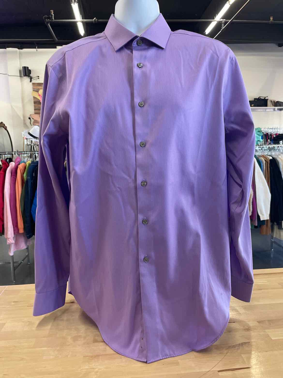 Calvin Klein Size 17 34/35 Purple MENS Button Down Shirt
