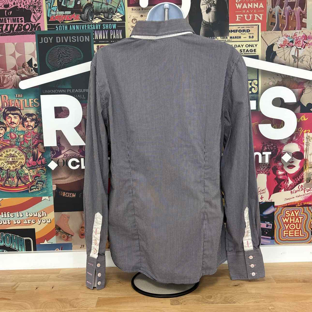 Fior Da Liso Size 8 Black White Preloved Button Down LS