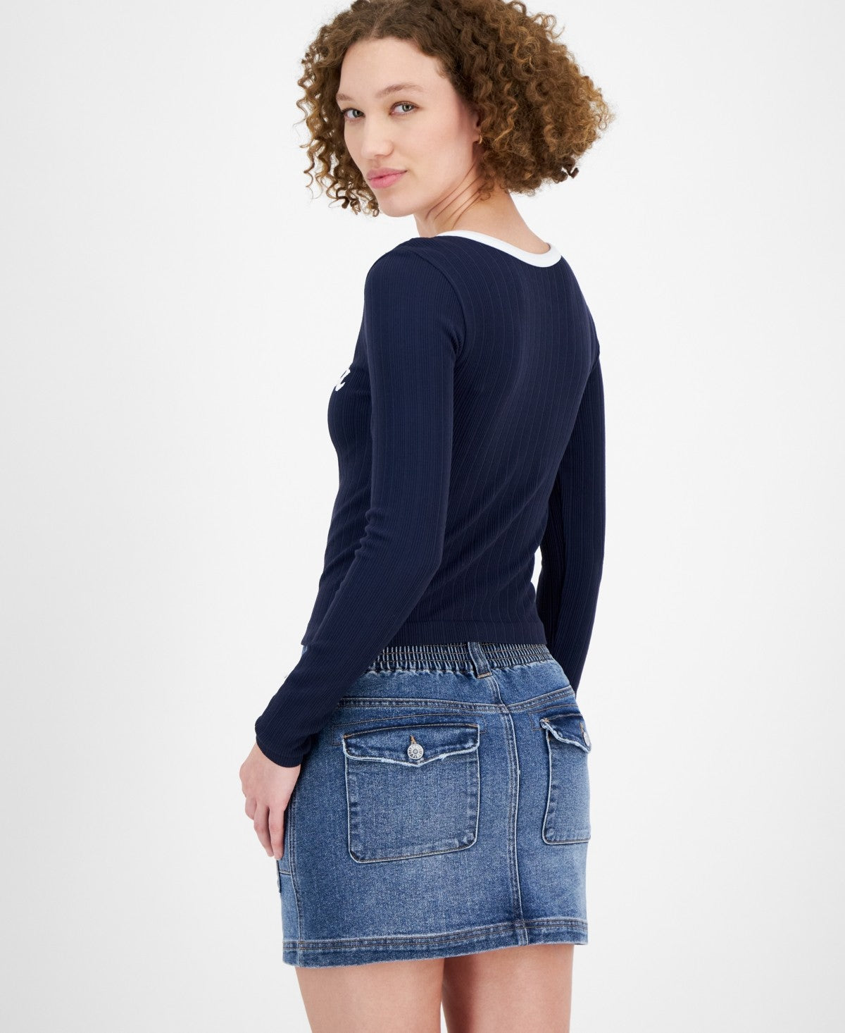 Planet Heart Size M Seamless Graphic Long Sleeve - Navy