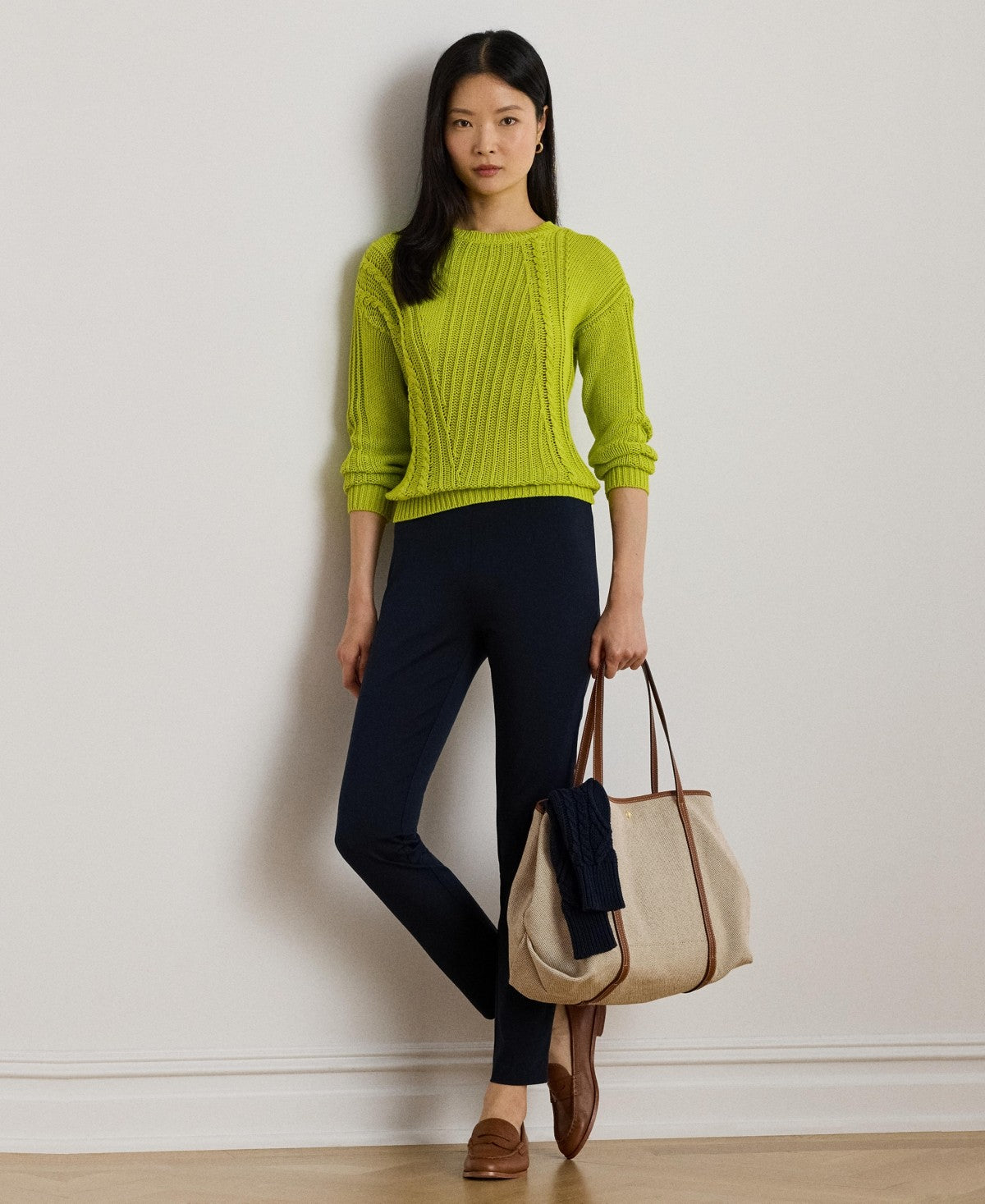 Lauren Ralph Lauren Women's Pointelle-Knit Cotton Crewneck Sweater - Lime Chartr