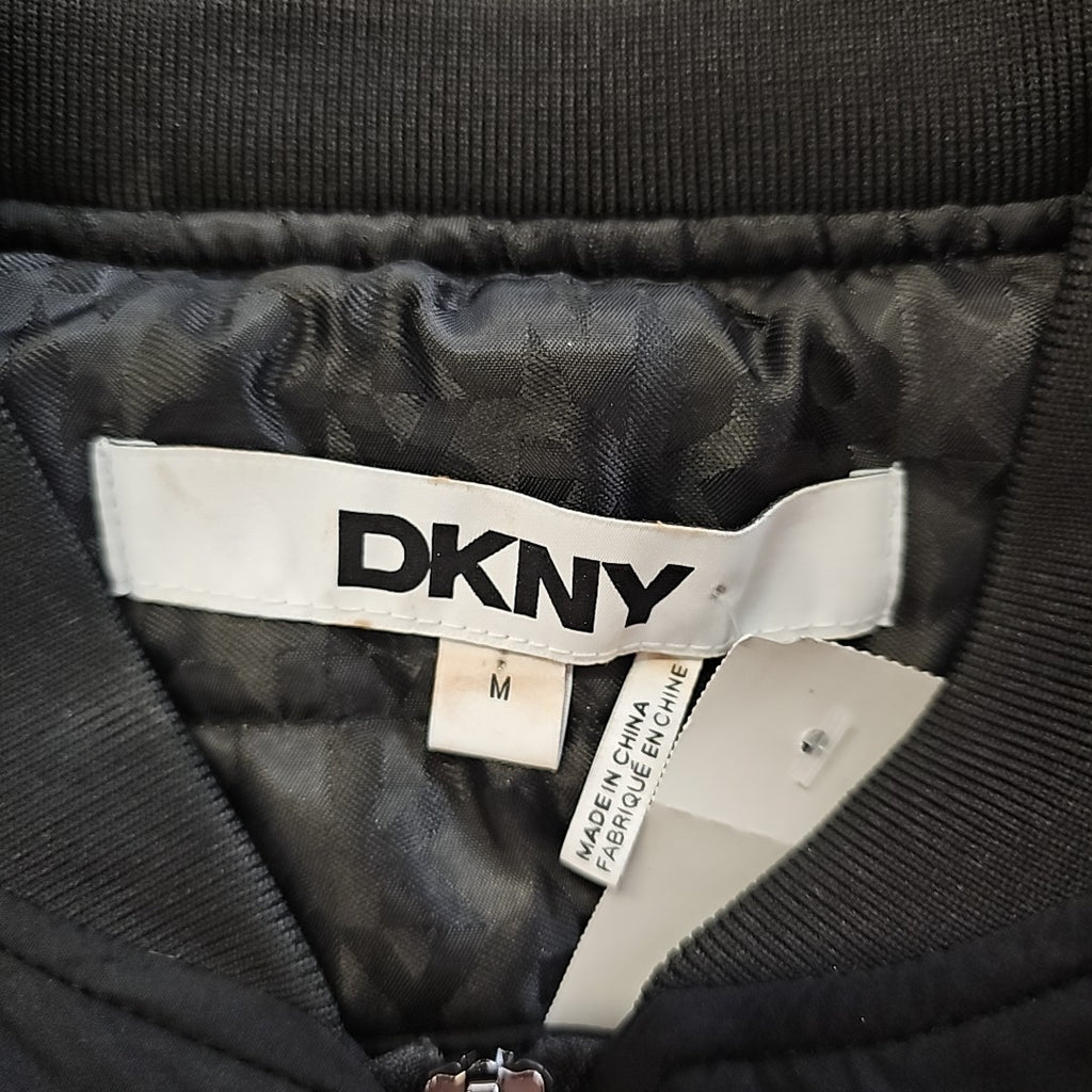 DKNY Women's Long Sleeve Nylon Pins and Patches Bomber Jacket