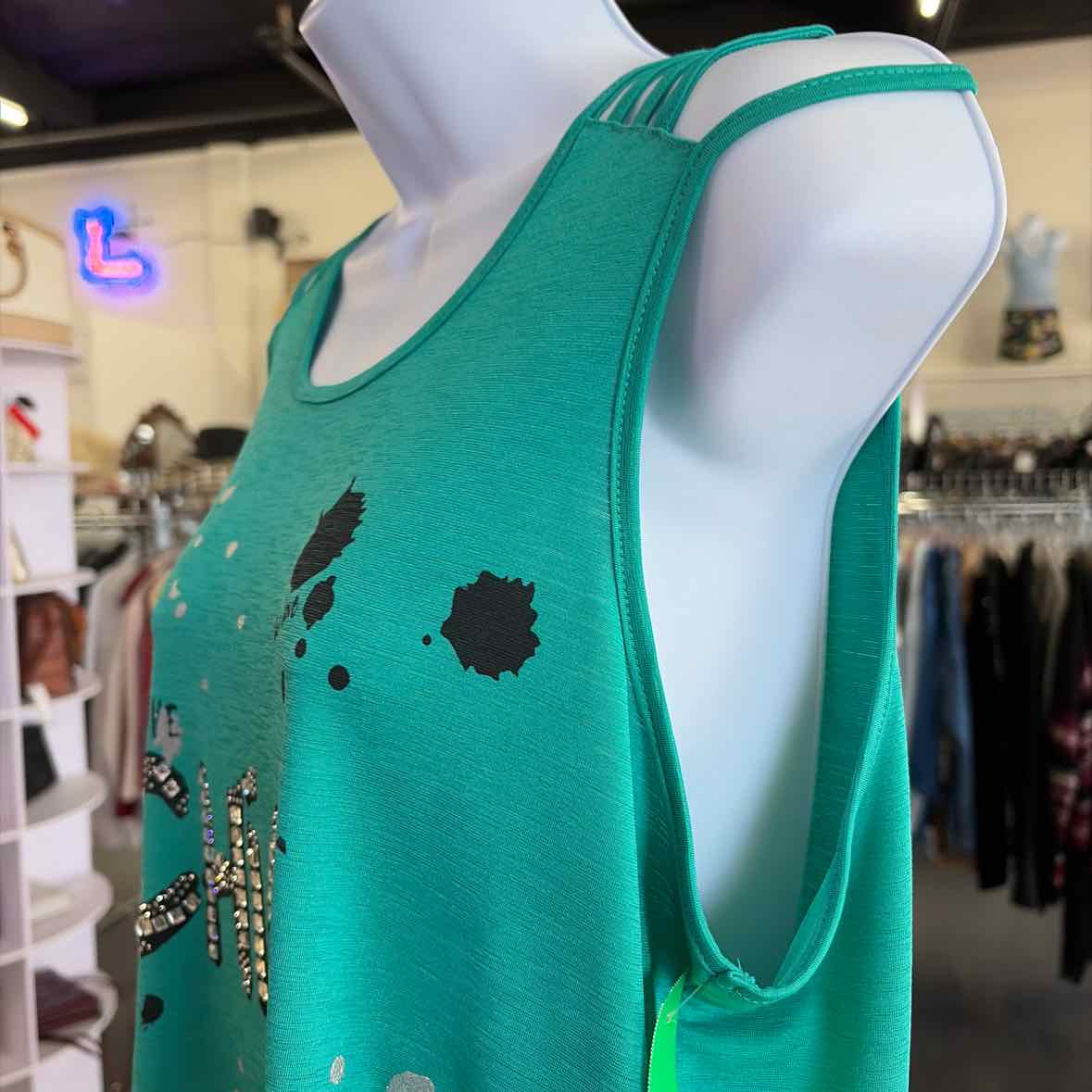 Size M Green Polyester Spandex Preloved Tank