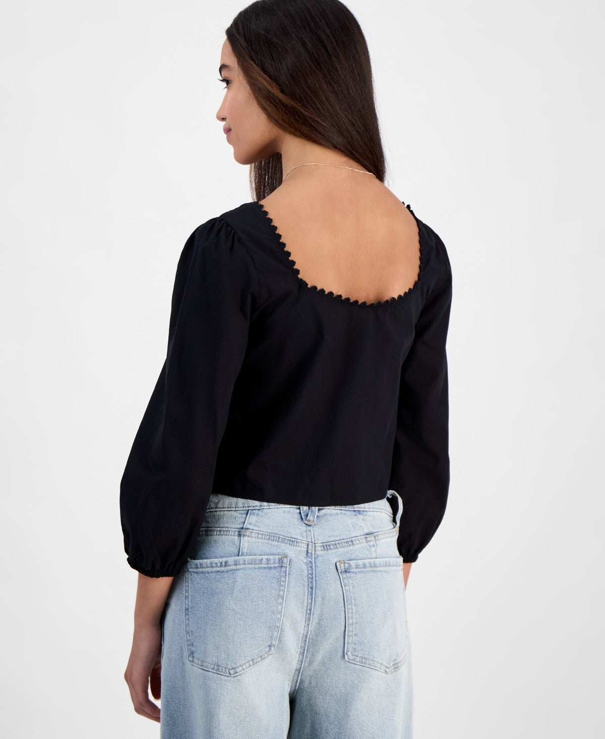 Self Esteem Juniors' Tie-Front Eyelet Top - Black