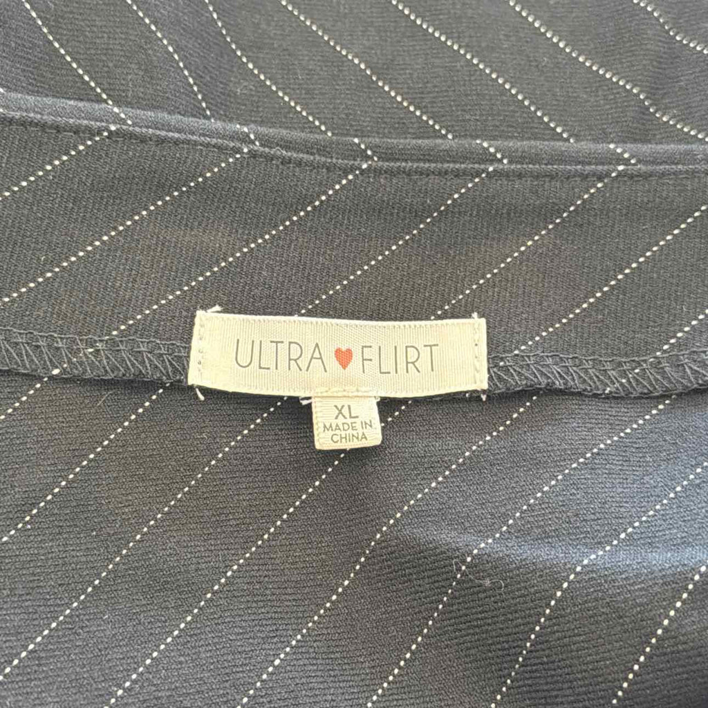 ultra flirt Size XL Asymmetric-Pleat Side-Zip Skirt - Black Pinstripe