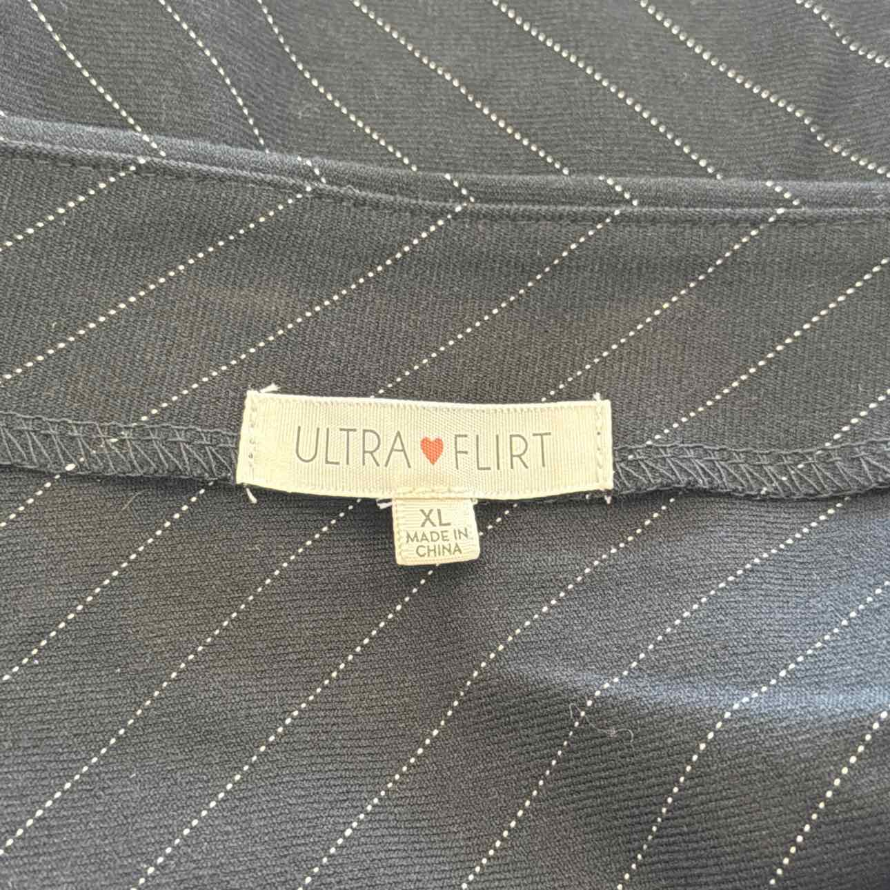 ultra flirt Size XL Asymmetric-Pleat Side-Zip Skirt - Black Pinstripe