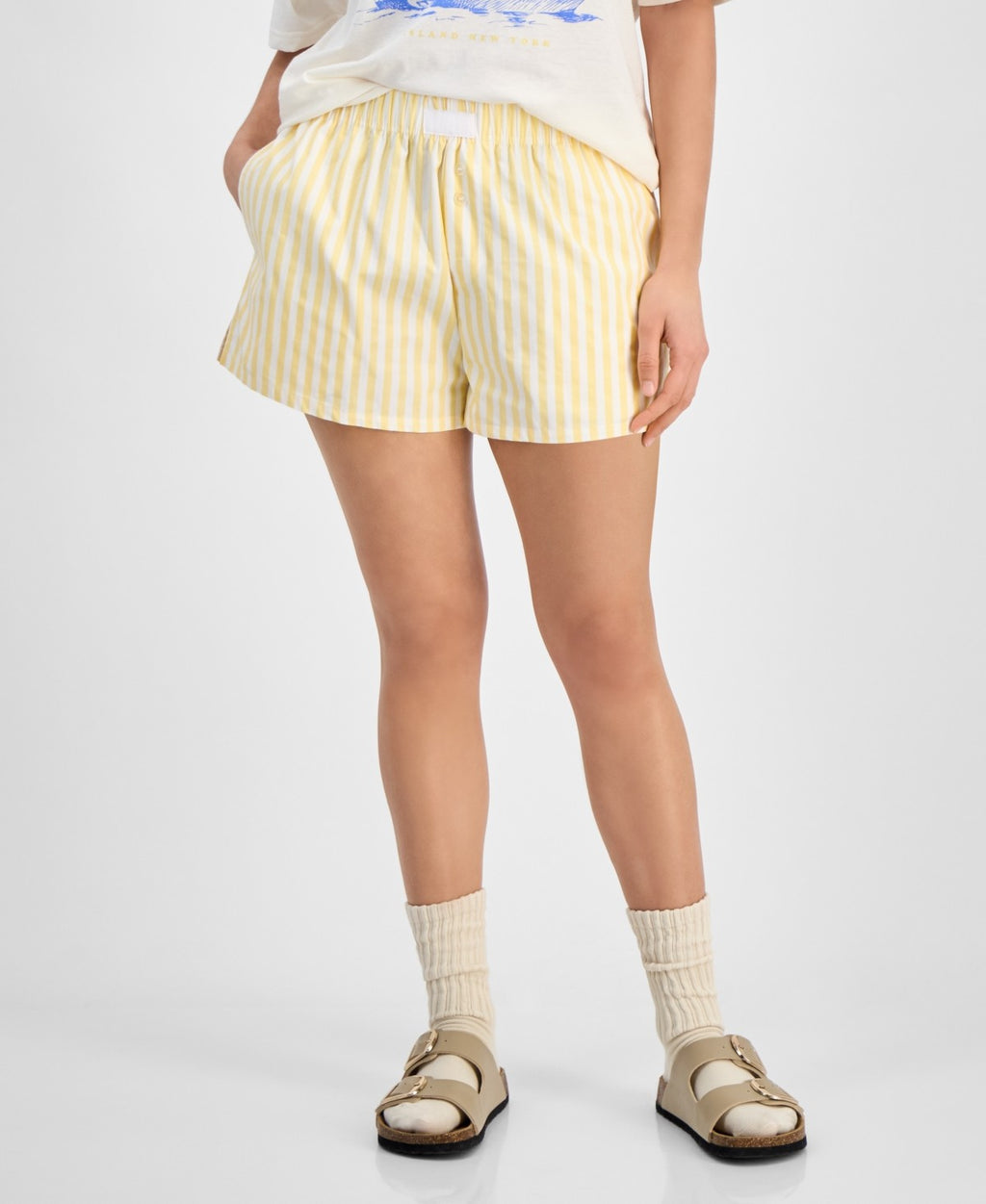 Love Tribe Juniors' Striped Cotton Boxer Shorts - White/Yellow - S