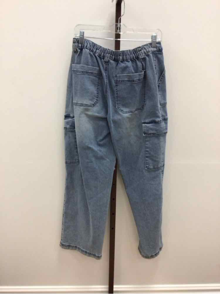 Madden Girl Size L Wide-Leg Cargo Skater Jeans - Medium Wash