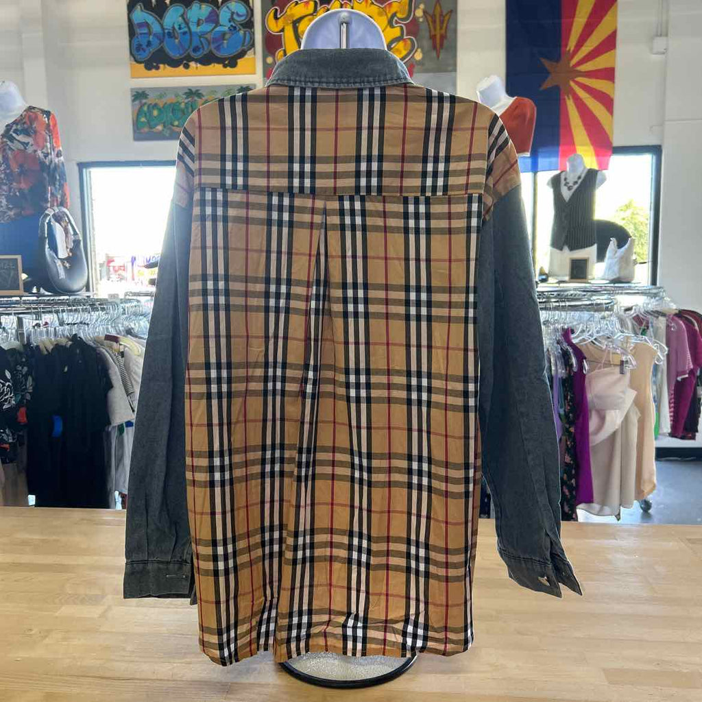 Fashion Size OS Brown & Blue Preloved Button Down LS