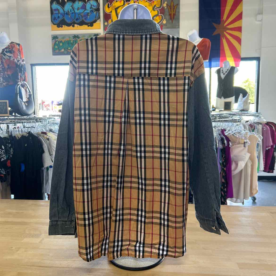 Fashion Size OS Brown & Blue Preloved Button Down LS
