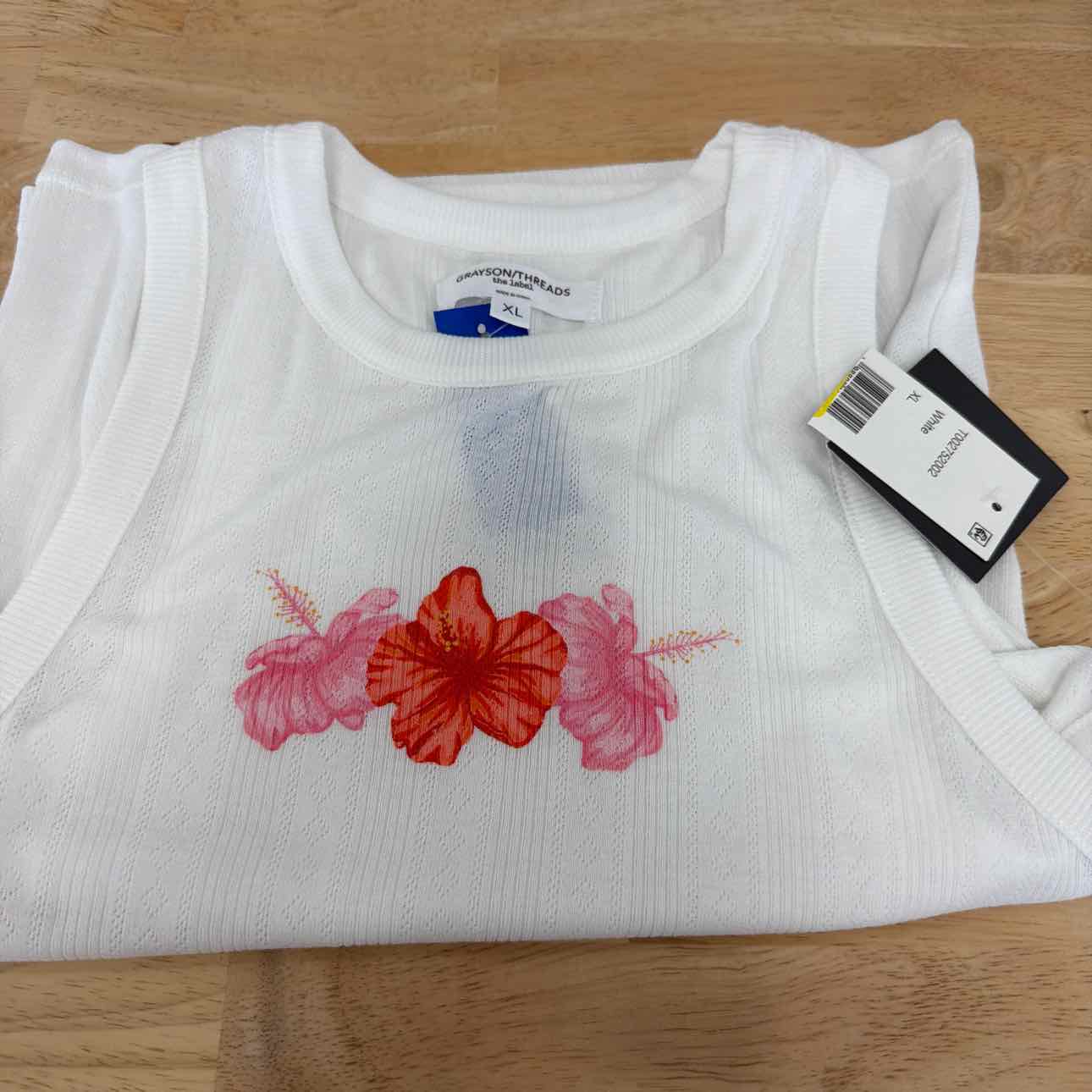 Grayson Threads Size XL Pointelle Hibiscus Graphic Tank Top