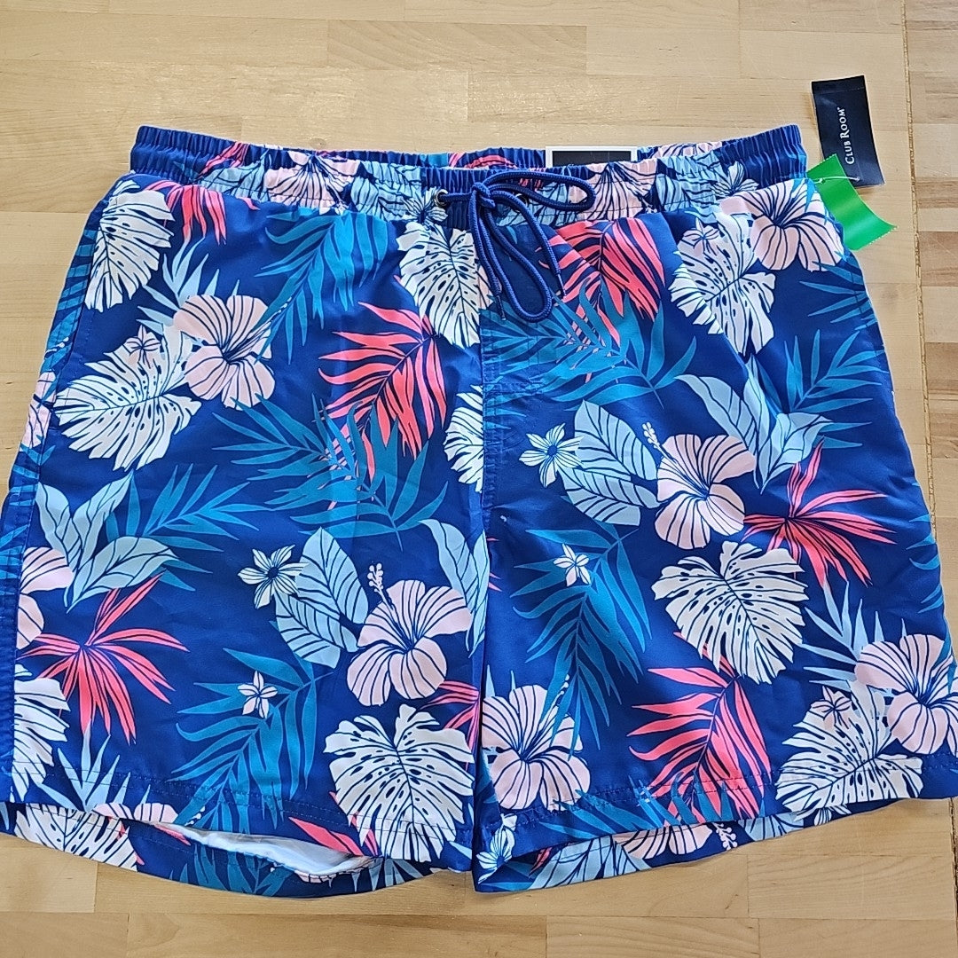 Club Room Men's Hibiscus Floral Print 7" Swim Trunks
