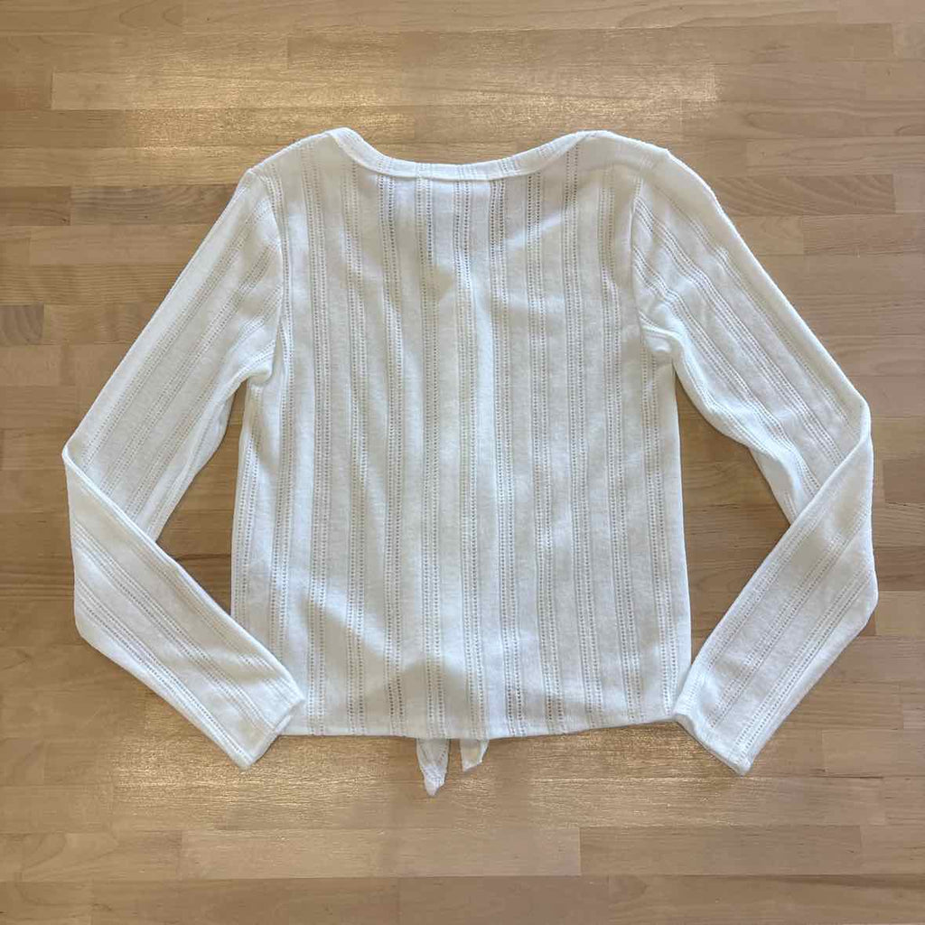 hippie rose Size M Ivory Pointelle-Knit Tie-Front Top NWT