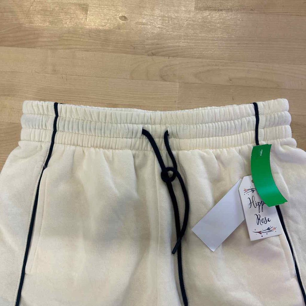 Hippie Rose Juniors' Contrast-Piped Pull-on Sweatshorts - White W/ Navy - M