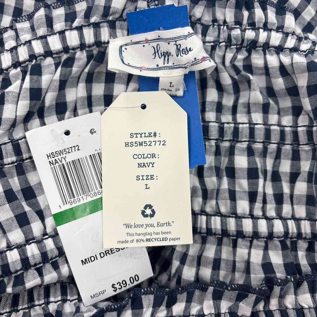 hippie rose Size L Cotton Gingham Strapless Mini Dress - Navy
