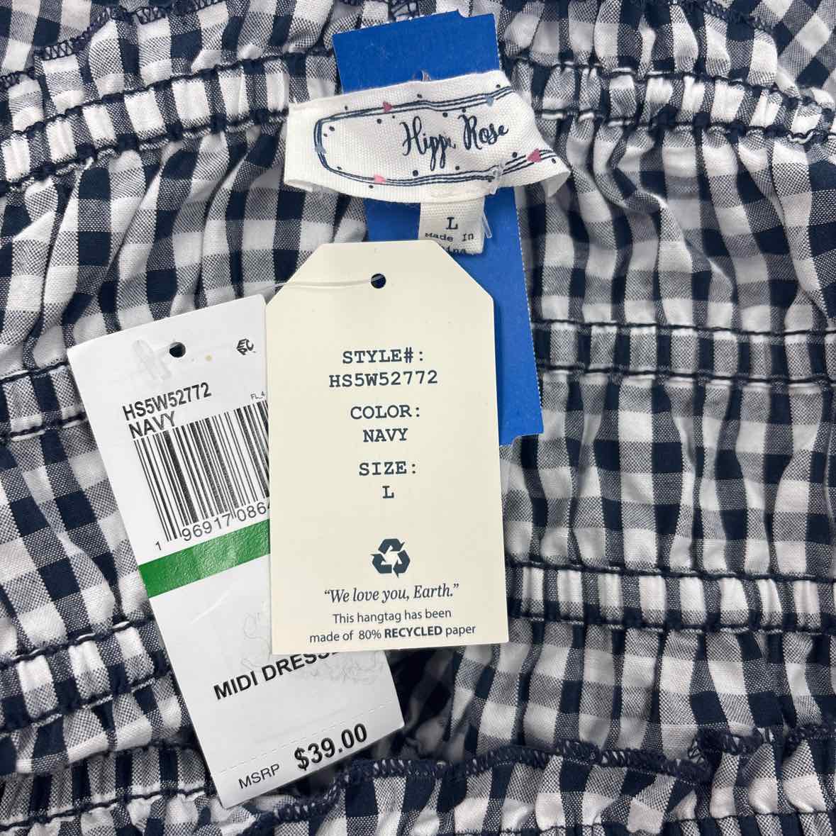 hippie rose Size L Cotton Gingham Strapless Mini Dress - Navy